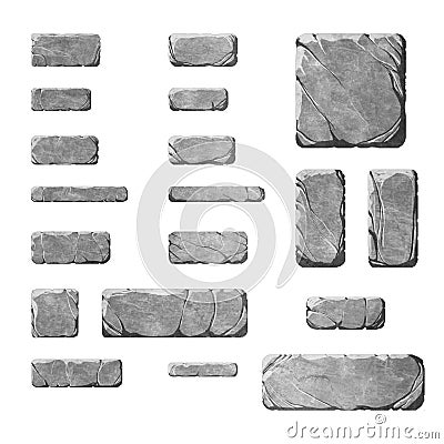 Set of realistic stone interface buttons and elements. Stock Photo
