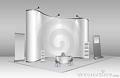 set of realistic trade exhibition stand or white blank exhibition kiosk or stand booth corporate commercial. eps vector.. Vector Illustration