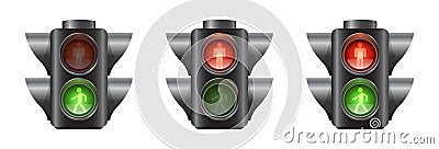 Set of realistic traffic lights for pedestrians Vector Illustration