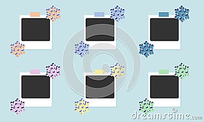 Set of realistic vector design Polaroid photo frame layouts for the holidays. Capture New Year and Christmas in a photo. Vector Illustration