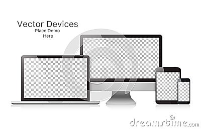 Set realistic vector devices on a white background Vector Illustration