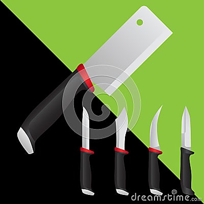 Set of realistic vector knives on a colored background. Kitchen knife Vector Illustration