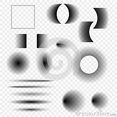 Set of realistic vector shadows of different shapes on a transparent background. Design elements for your ideas. Vector Illustration