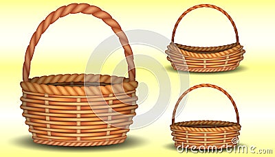 Set of realistic vector wicker baskets of different shapes Stock Photo