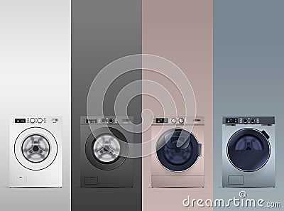 set realistic washing machines modern washers collection domestic household appliances concept Vector Illustration