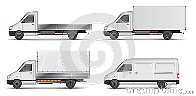 Set of realistic white cargo vehicles. vector illustration with heavy truck, trailer, lorry, Mini bus, delivery van Vector Illustration