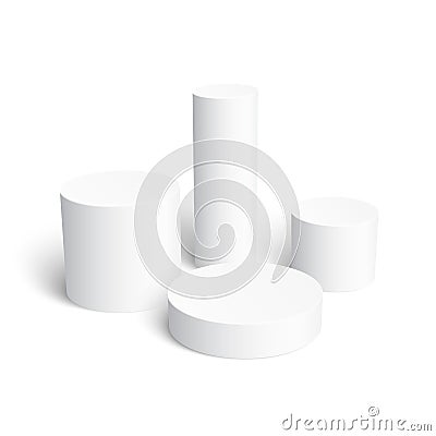 Set of realistic white cylinder isolated on white background Vector Illustration