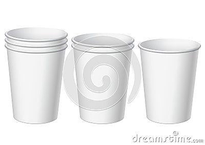 Set of Realistic white disposable paper cups. Vector Illustration