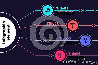 Set Realtor, Paint roller brush, House key and Hanging sign with Sale. Business infographic template. Vector Vector Illustration