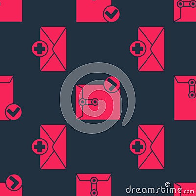 Set Received message concept and Envelope and check mark on seamless pattern. Vector Vector Illustration