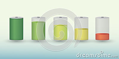 A set of recharge battery icons with different charge levels with colors Vector Illustration