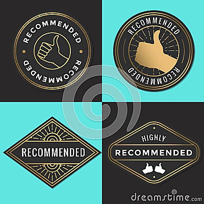 Set of recommended logo, badges, label, tag in golden color. Vector Illustration