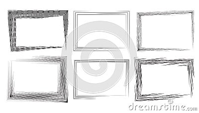 Set of rectangular frames with strokes and engraving. Vector Illustration