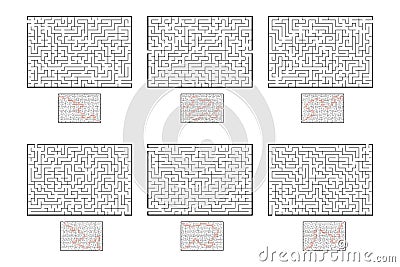 A set of rectangular mazes. Game for kids. Puzzle for children. Labyrinth conundrum. Flat vector illustration isolated on white Vector Illustration