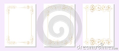 Set of rectangular postcard templates with rectangular frames decorated at the corners with bouquets of cherry blossoms. Vector Illustration