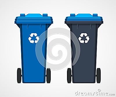 Set of recycle bins isolated on white background. Flat style. Vector. Stock Photo