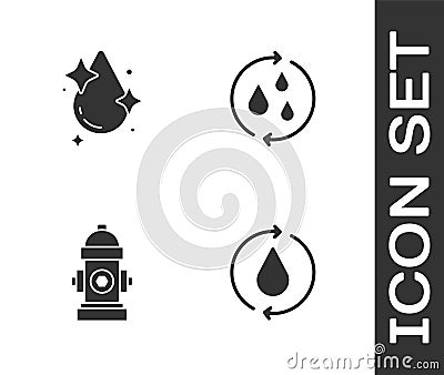 Set Recycle clean aqua, Water drop, Fire hydrant and icon. Vector Vector Illustration
