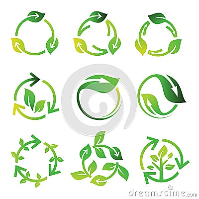 Set Recycle Leaf Arrow Circle Logo Design Vector Vector Illustration