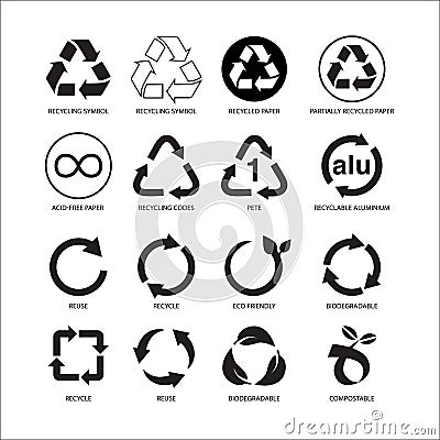 Set of recycle symbol vector illustration isolated on white background Vector Illustration