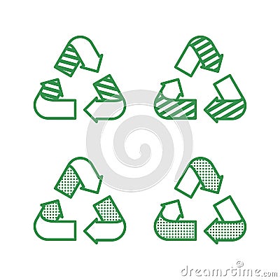 Set of recycling signs. Icons in flat style with dotted texture. Ecology, environmental protection. Vector Illustration