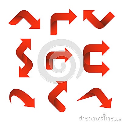 Set red arrow 3D icons pointing up down left right. Vector Vector Illustration
