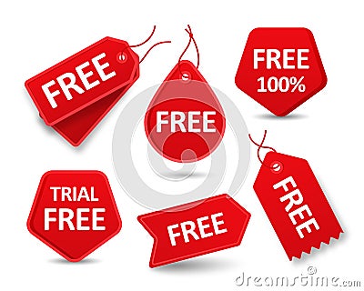 Set of red badge stickers free Vector Illustration