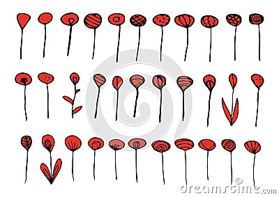 Set of red and black elements Cartoon Illustration