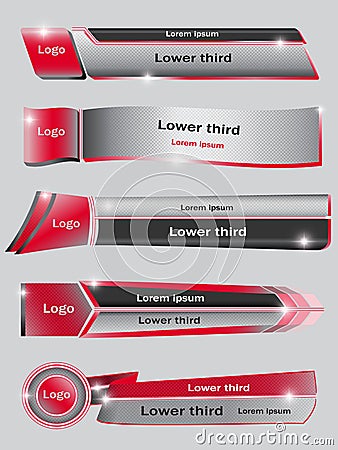 Set of red lower third. Vector Illustration