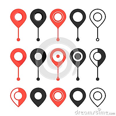 Set of red and black map pin Vector Illustration