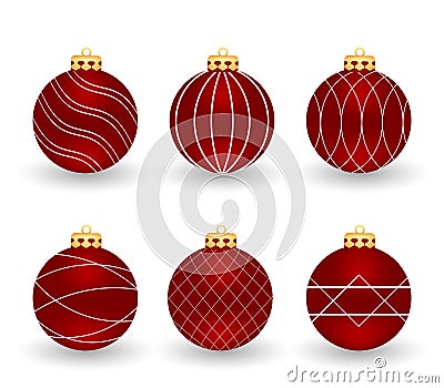 Set of red christmas balls, isolated on white background. Vector Illustration