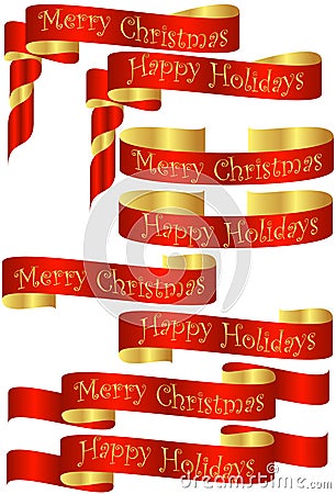 Set of Red Christmas Holiday Banners Vector Illustration