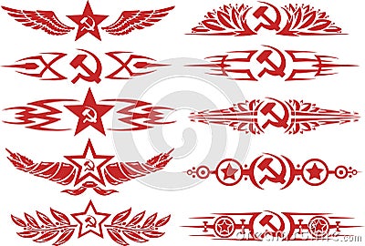 Set of red color soviet vignettes Vector Illustration