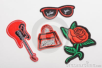 Set of red embroidered patches Stock Photo