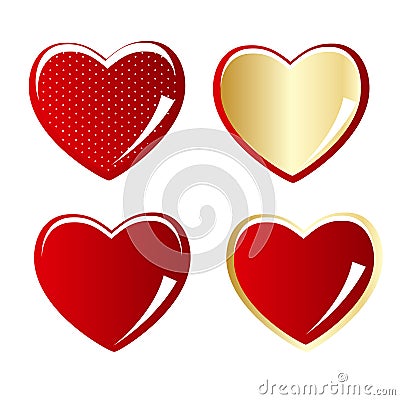 Set of red and gold heart vector illustration Vector Illustration