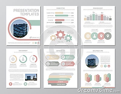 Set of red, gray and green elements for multipurpose a4 presentation Vector Illustration