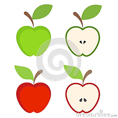 Set of red and green apple fruit icon on white, stock vector ill Vector Illustration