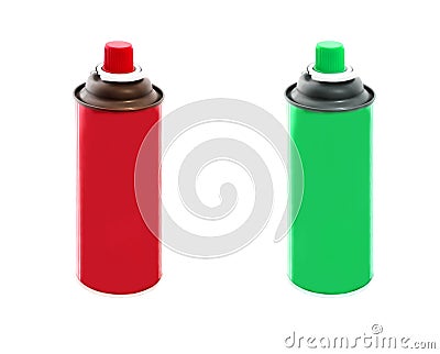 Set of red and green colors spray paint cans isolated on white background Stock Photo