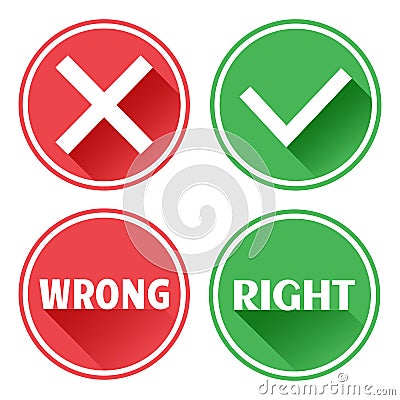 Set red and green icons buttons. Rejection and confirmation. Wrong and right. Vector Cartoon Illustration