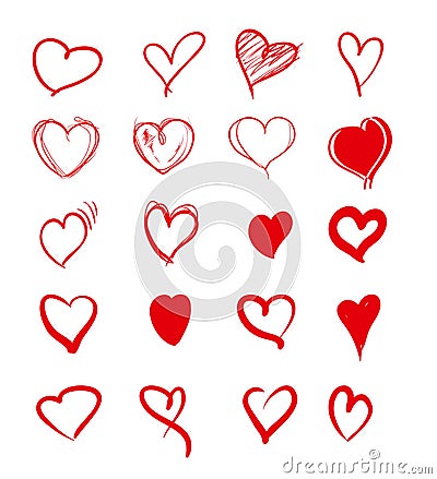 Set of red grunge hearts. Vector Illustration