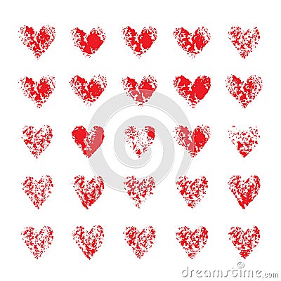 Set of red imprint hearts. Vector illustration. Vector Illustration