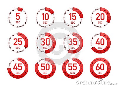 Set of red kitchen timers with various time intervals vector illustration for stock image websites Vector Illustration