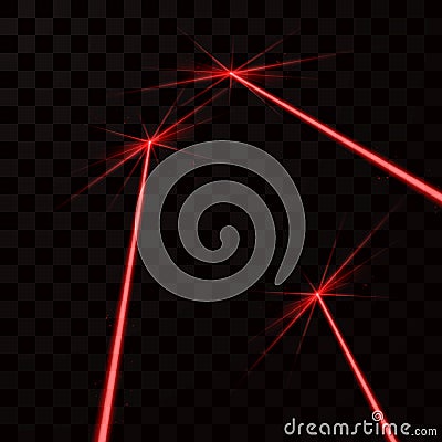 Set of red laser beams. Red light ray. Vector illustration isolated on dark background Vector Illustration