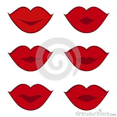 Set of red lips isolated on white Vector Illustration