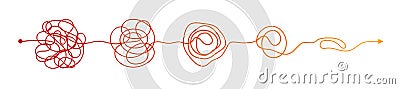 Set of red messy clew symbols connected between them line of symbols with scribbled round element Vector Illustration