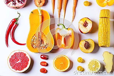 Set of red, orange and yellow vegetables Stock Photo