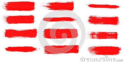 Set of red paint smear brush for painting Stock Photo