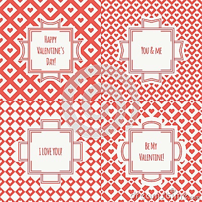 Set of red, pink romantic seamless pattern Vector Illustration