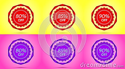 Set of Red and Purple Sale Badges Vector Illustration