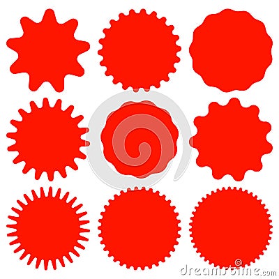 Set of red retro blank starburst, sunburst badges. Vector illustration. Vector Illustration