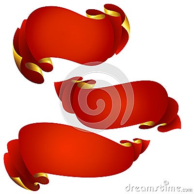 Set of 3 red ribbon banners Vector Illustration